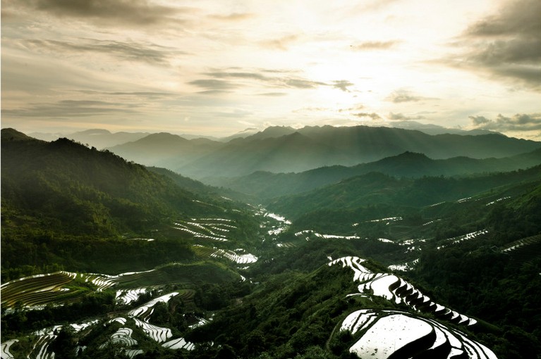 In the rainy season, the terraced rice fields look like the mirror of the sky