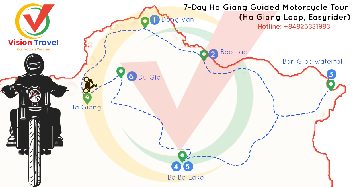Travel map: 7-Day Ha Giang Guided Motorcycle Tour (Ha Giang Loop, Easyrider)