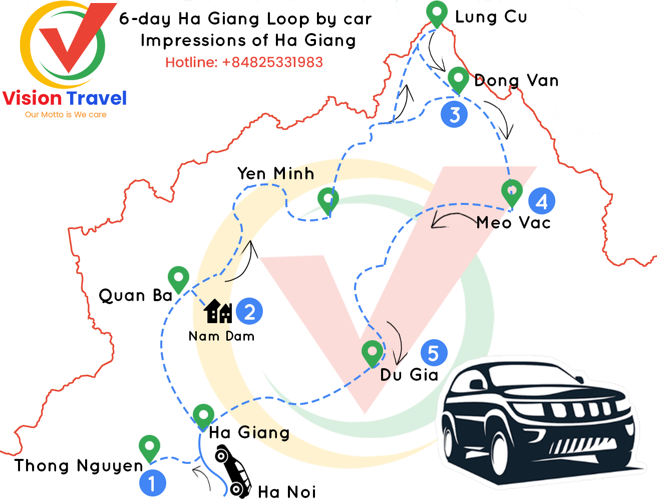Travel map: 6-day by car Impressions of Ha Giang (Ha Giang Loop from Hanoi)